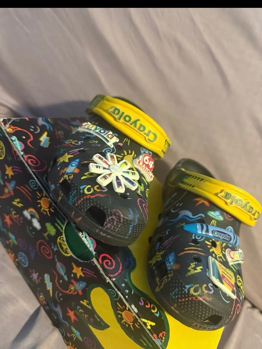 Crayola Black Kids Clogs with Yellow Strap and Multicolor Art